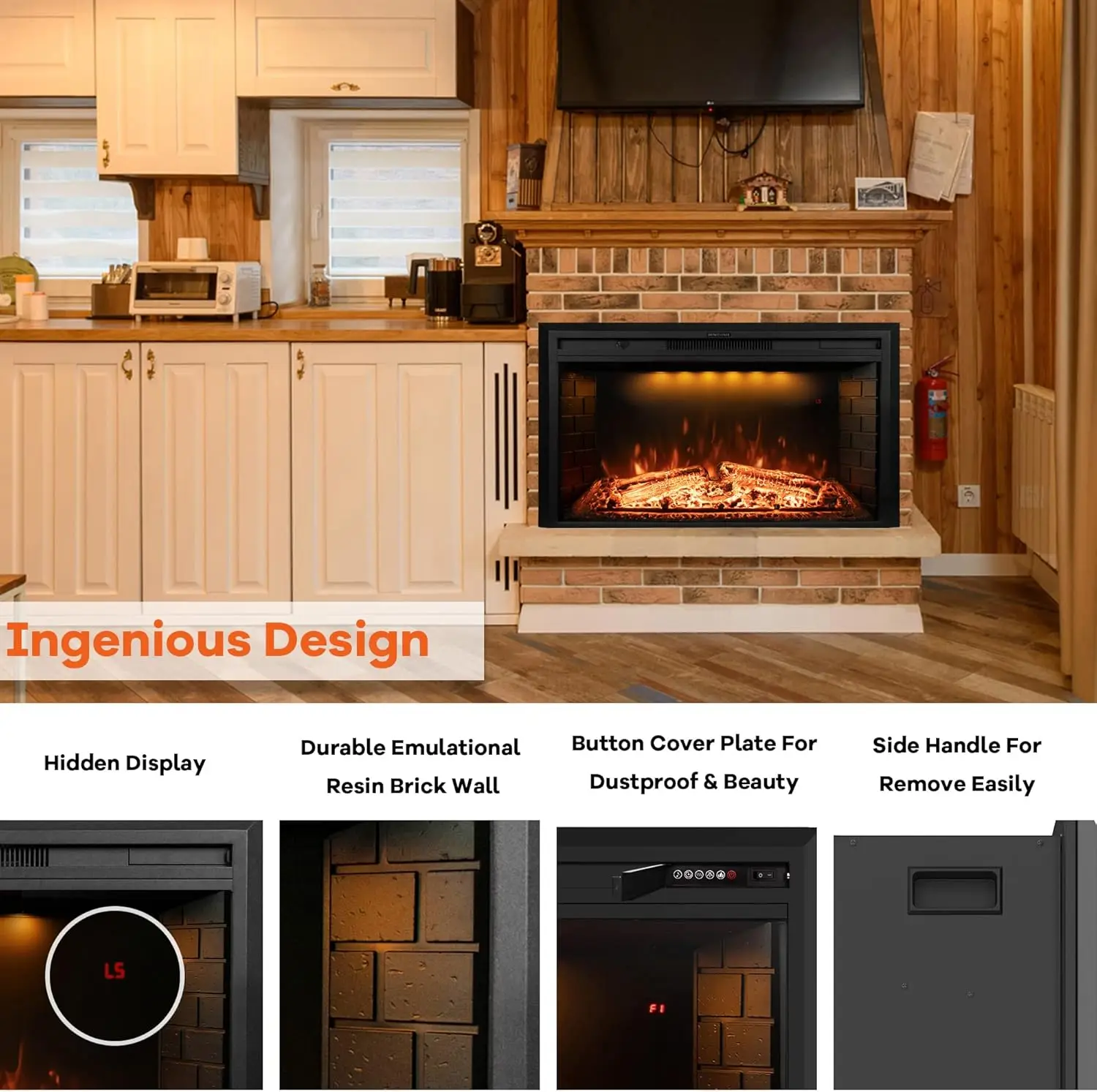 43 Inch Electric Fireplace, Wall Fireplace Electric With Remote Control, Realistic Log And Crackling Sound, Overheating