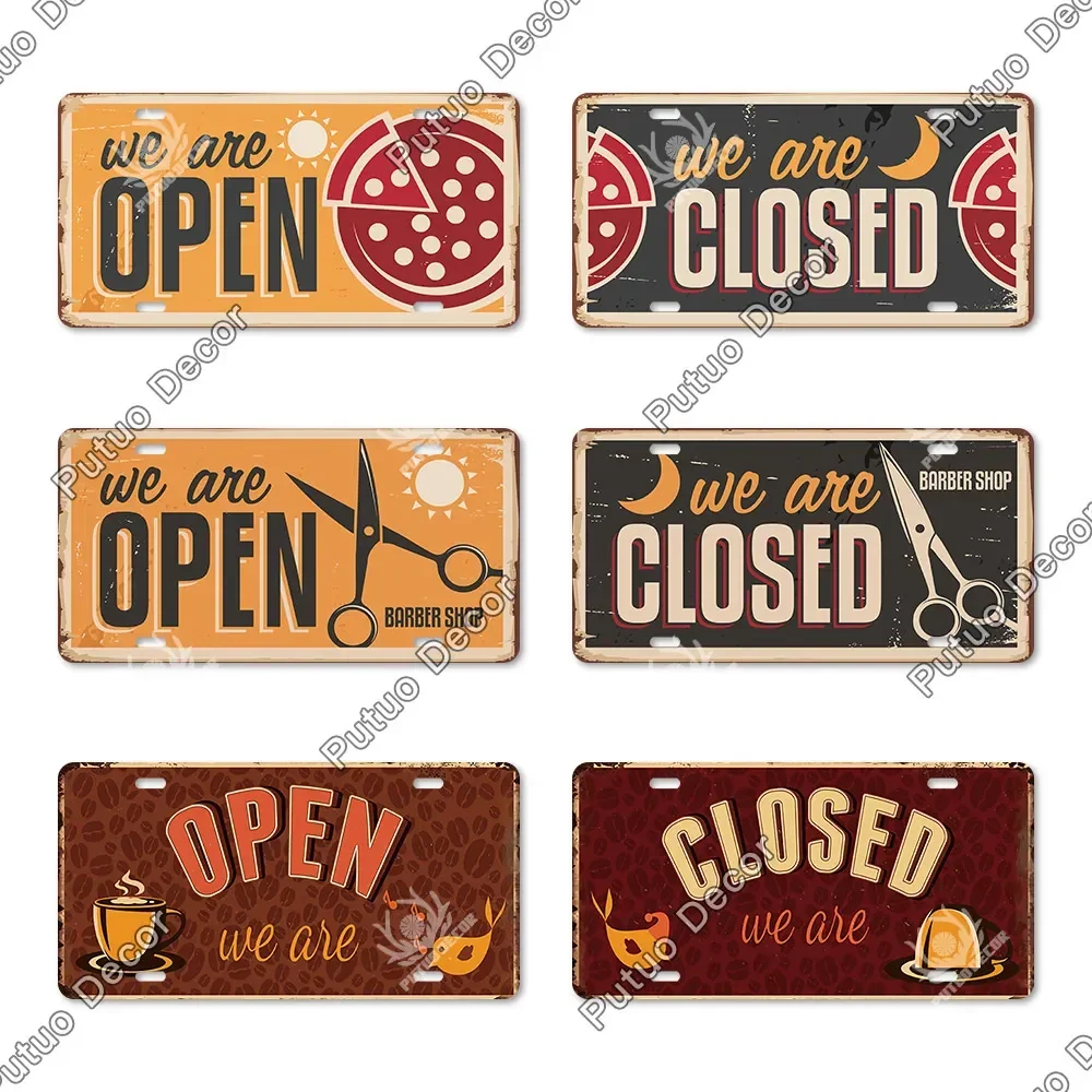 Putuo Decor OPEN & CLOSED Licenses Plate Metal Sign Plaque Metal Vintage Signs for Living Room Door Shop Restaurant Wall Decor
