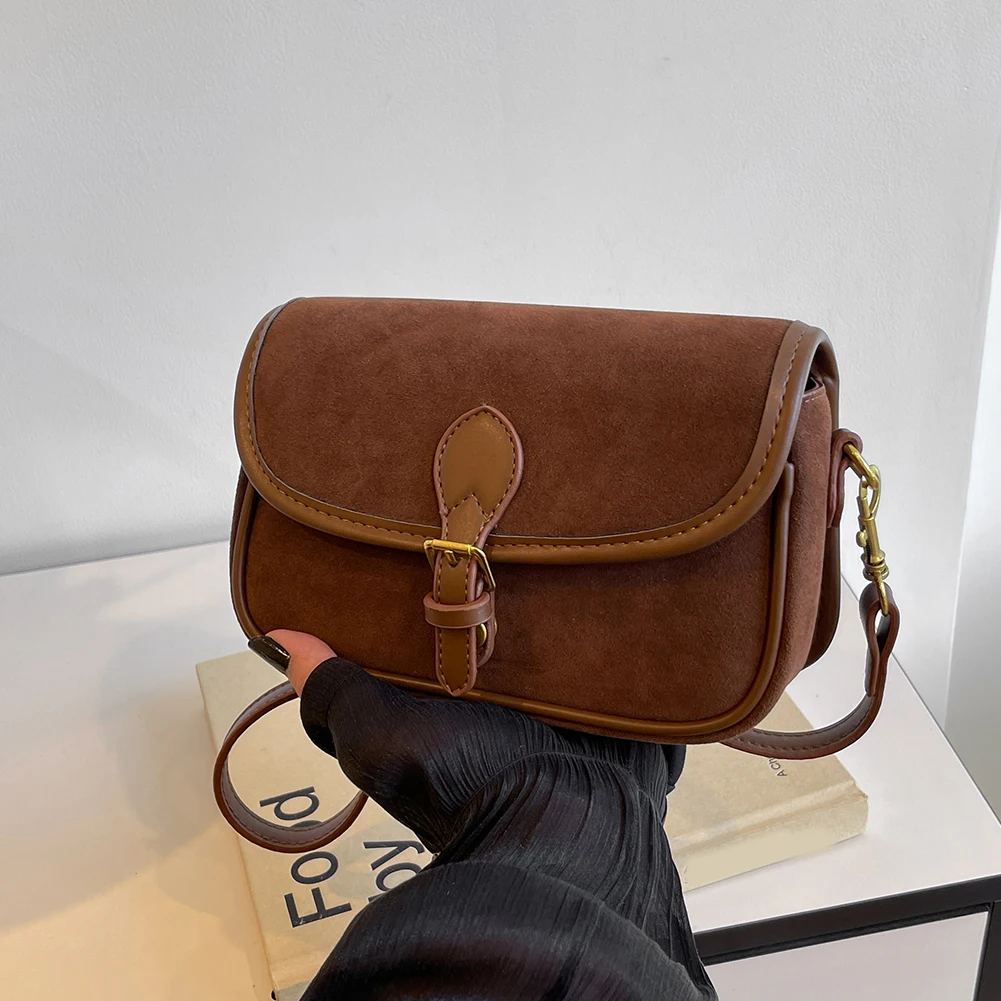 Korean Fashion New Small Square Bag Shoulder Bags Brown Niche Retro Suede Surface Leisure Versatile Trend Lady Crossbody Bags