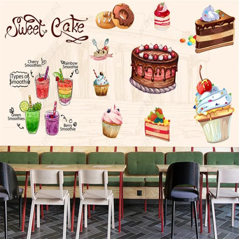 

Hand-painted Beverage Cake Shop Cold Drink Coffee Leisure Bar Industrial Decor Background Wall Paper Papel De Parede 3d