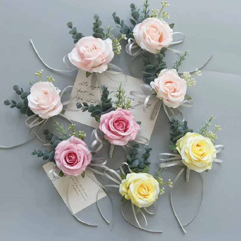 Corsage de pulso de casamento e arranjo de boutonniere, celebração de negócios, abertura, suprimentos para convidados, estilo escandinavo multicolorido