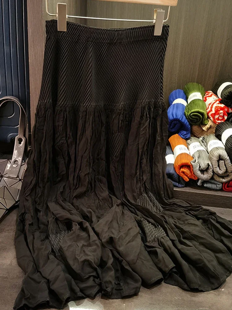 ใหม่แฟชั่นจีบแขนยาวหลวมชุดสตรีElasticเอวสีทึบครึ่งกระโปรงสตรีชุด 2025 ฤดูร้อน