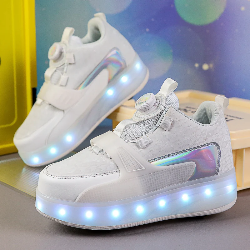 

Children LED Light Sneakers 4 Wheels Luminous Shoes Women Kids Roller Skates Shoes with Wheels Lights Rechargeable Girls Boys