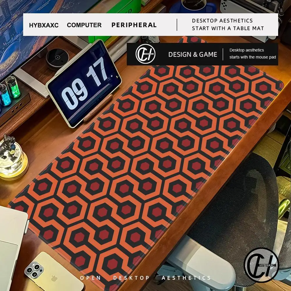 Horror Movie Goth Punk Gaming Mouse Pad Vintage Circular Geometric Non-Slip Rubber Base Stitched Edge Extended Keyboard Desk Mat