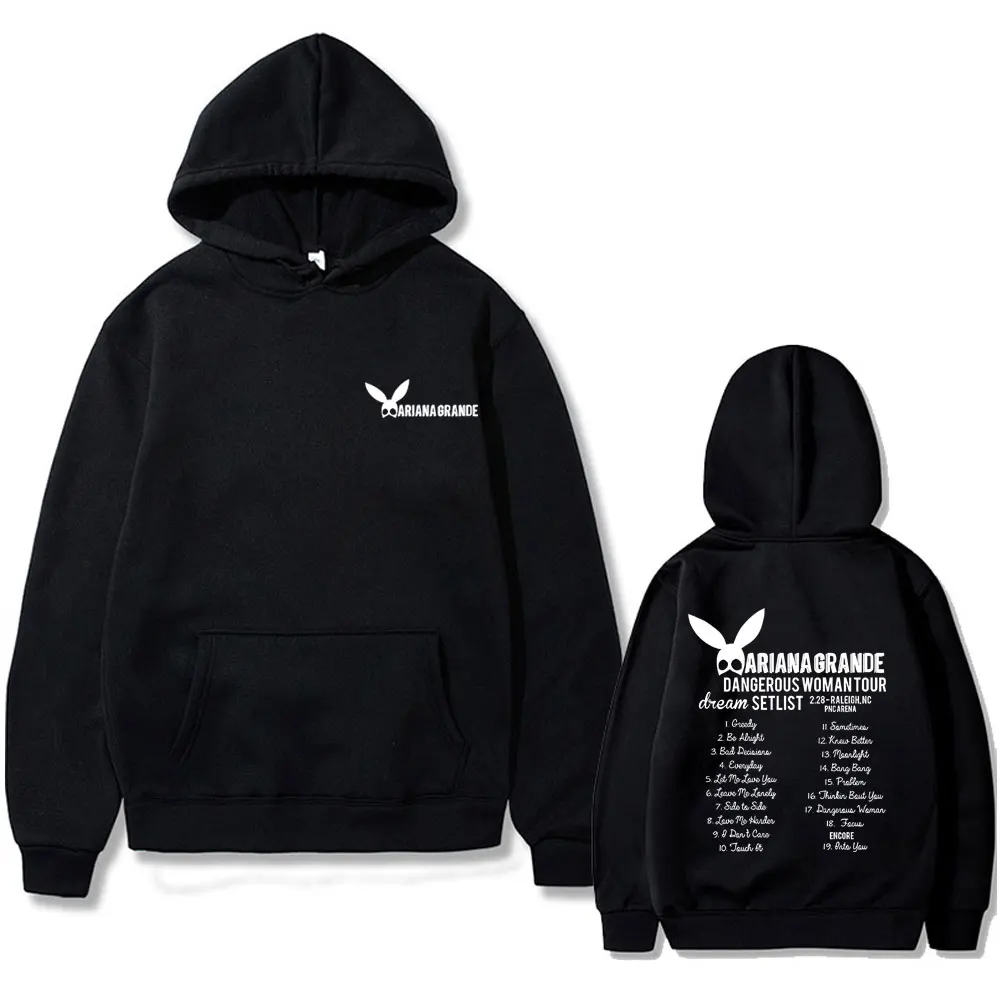 Ariana Grande Dangerous Woman Tour Merch Sudadera con capucha con estampado de doble cara para hombre y mujer, sudadera informal, sudaderas con capucha de gran tamaño a la moda Unisex