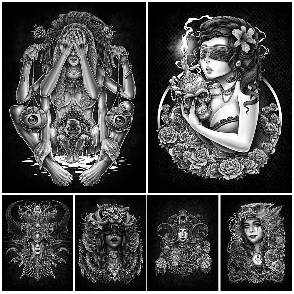 Wild Shaman Witch Vintage Wall Art Canvas Painting Abstract Horror Priest Art Poster And Print For Witchcraft Home Decoration