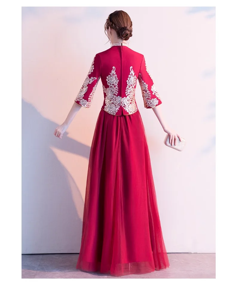 Toast dress bride 2020 winter Chinese style long women's wine red wedding Chinese cheongsam evening dress skirt female