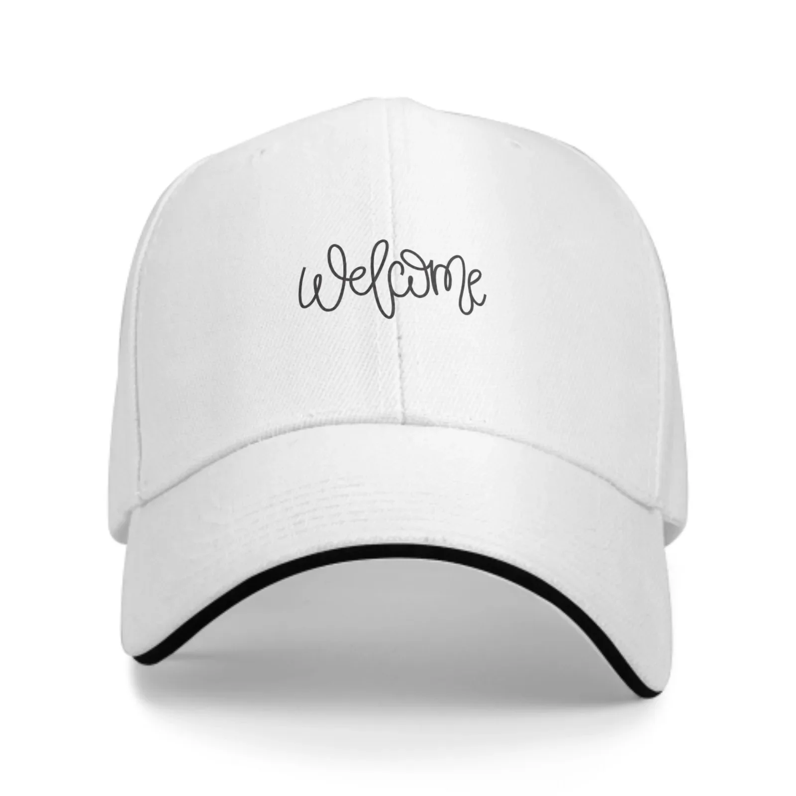 Welcome One Line Adjustable Women Men Back Closure Caps Washed Sandwich Caps Sports Outdoor Baseball Hat