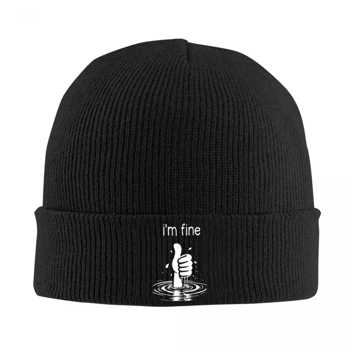 

I Am Fine Drowning Beanie Hats Knit Hat Kpop Elastic Unisex Adult Caps Winter Printed Hip Hop Bonnet Hats Birthday Present