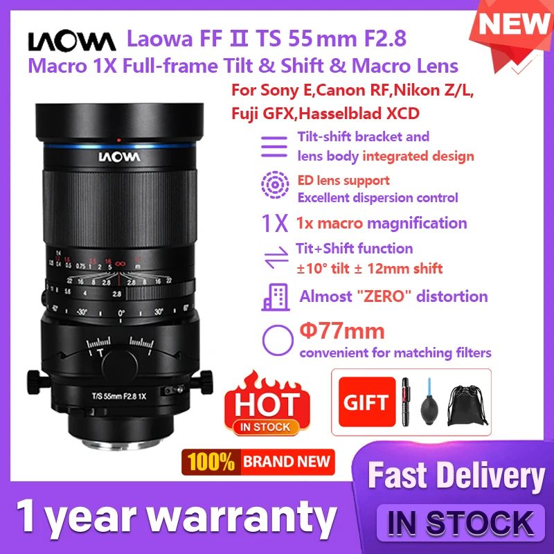 Laowa FF II 55mm F2.8 Macro 1X Full-frame Tilt & Shift & Macro Lens for Sony E/Canon RF/Nikon Z/L/Fuji GFX/Hasselblad XCD