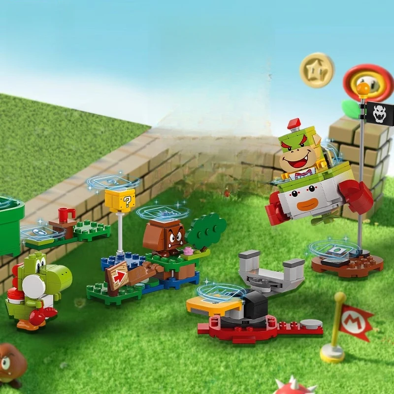 Set MOC Kompatibel Seri Super Bros. Blok Bangunan 71439 Petualangan dengan Mainan Marioed Luigi Interaktif untuk Hadiah Anak-Anak