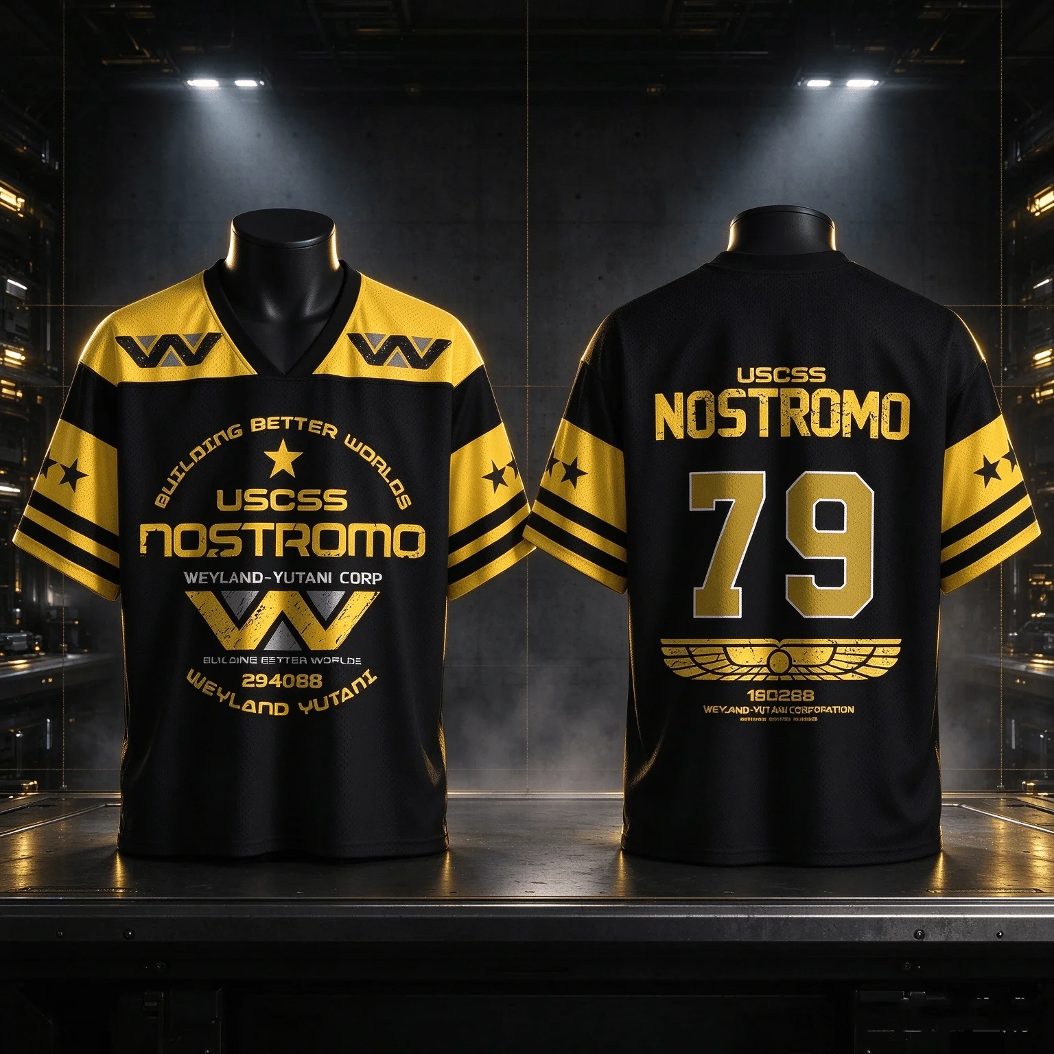2026-27  Alien USCSS Nostromo 79 Jersey T-shirt, Weyland-Yutani Corp Print Mesh Tee, Retro Sci-Fi Horror Streetwear Casual Top