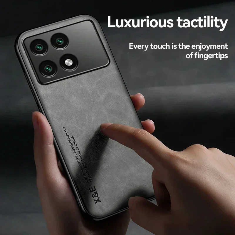 Case For Poco X6 X7 Pro Leather Magnetic PU Car Holder Coque For Poco X5 Pro Cover Silicone Bumper Shockproof Protection Shell image 5