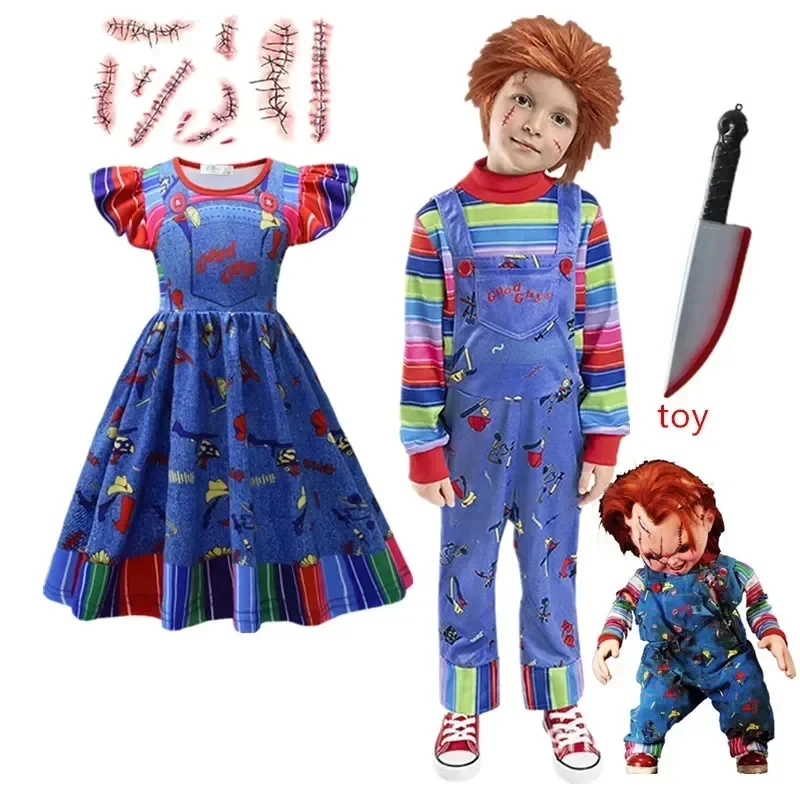 ABC123Halloween Childse Play Cosplay Bride of Chucky Costume for Kids Boy Girls Funny Horror Scary Birthday Party Chrb;6'j,k.9;a