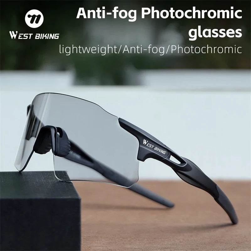WEST BIKING Anti-fog Cycling Glasses Photochromic Frameless Bike Goggles Unisex Lightweight Running Driving Eyewear Sports Gear