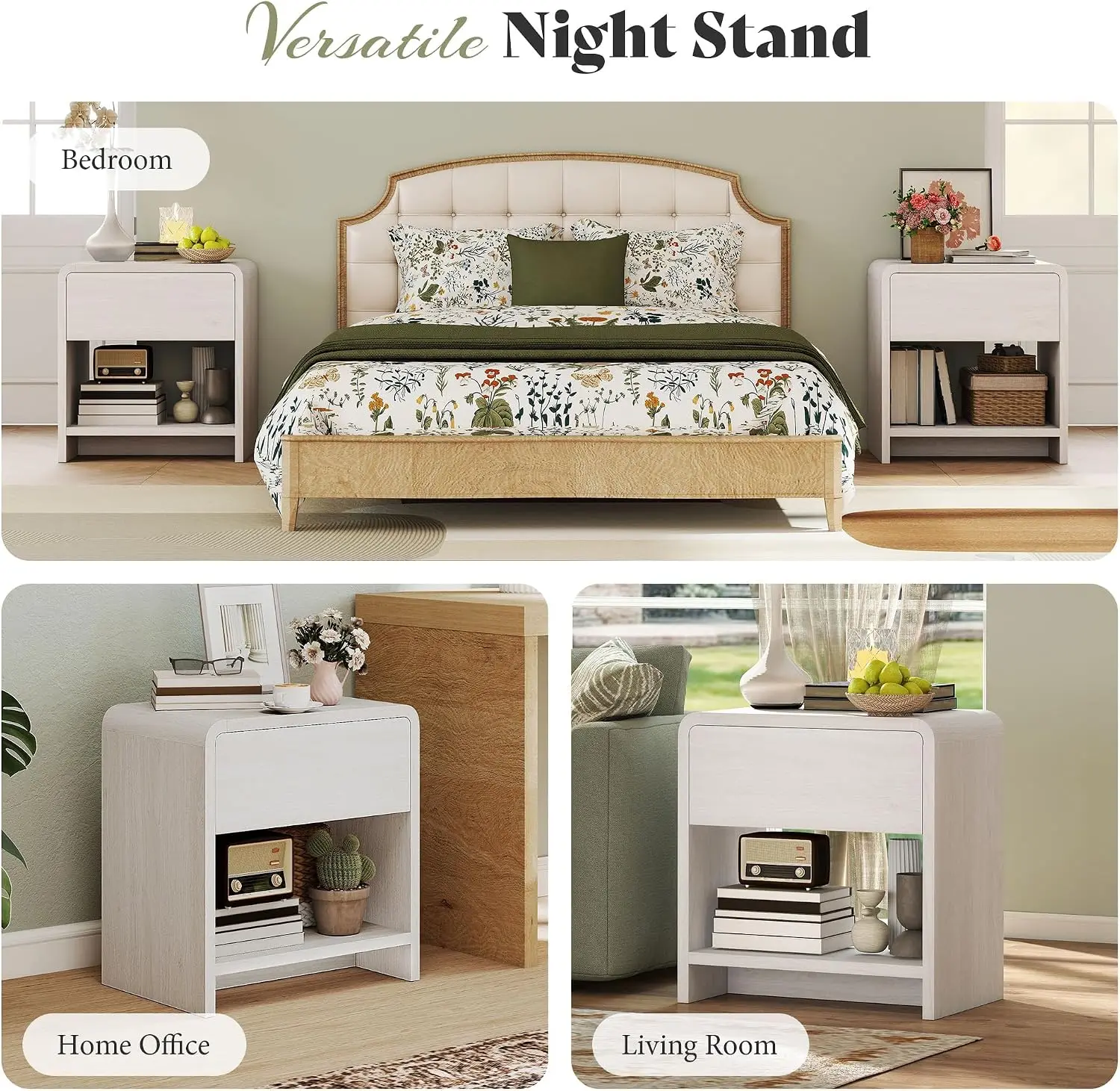 AMERLIFE Modern 3-Piece Bedroom Furniture Set with 5-Drawer Dresser and 2 Nightstands, Large Storage Capacity, Rounded Corners, Flexible Combination Design, Anti-Tip Kit Included, White view 6