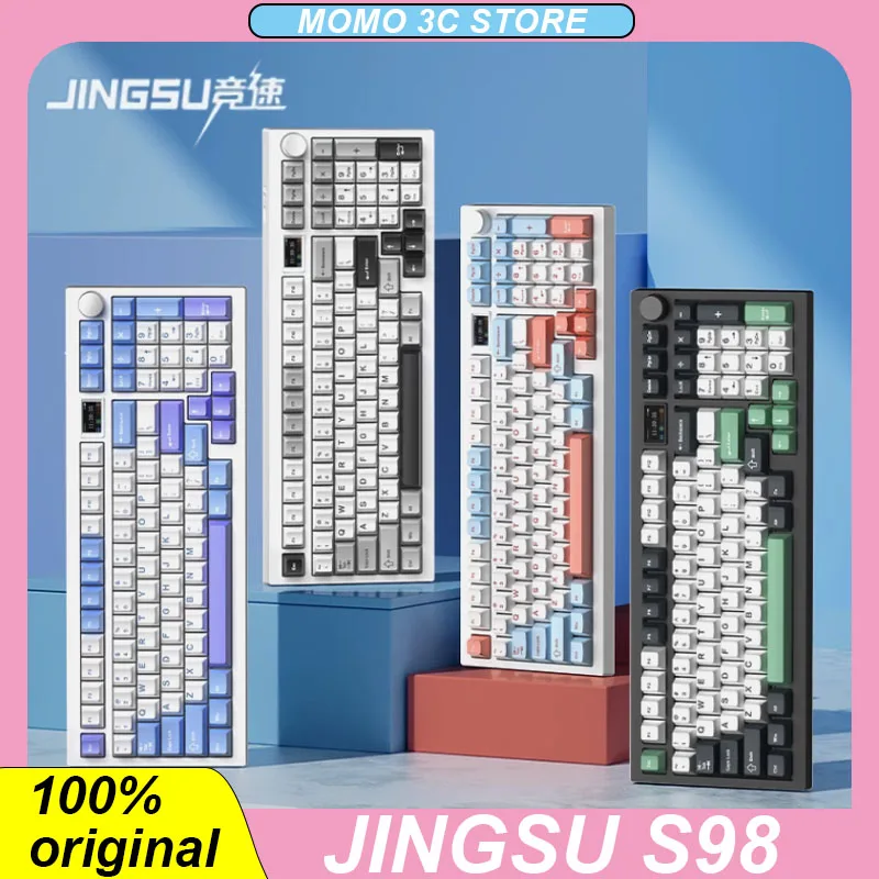 

JINGSU S98 Mechanical Keyboard Wireless Bluetooth Three Mode Hot Swap RGB Gasket Customized PBT LED Screen 4000mAh PC Gaming