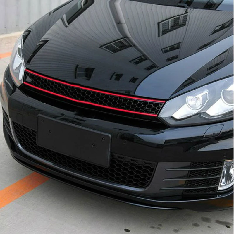 5 PC Universal แถบสะท้อนแสงรถสติกเกอร์ Auto ด้านหน้า Grille Mouldings สีแดงกันน้ําอุปกรณ์ตกแต่งรถยนต์ชิ้นส่วนภายนอก