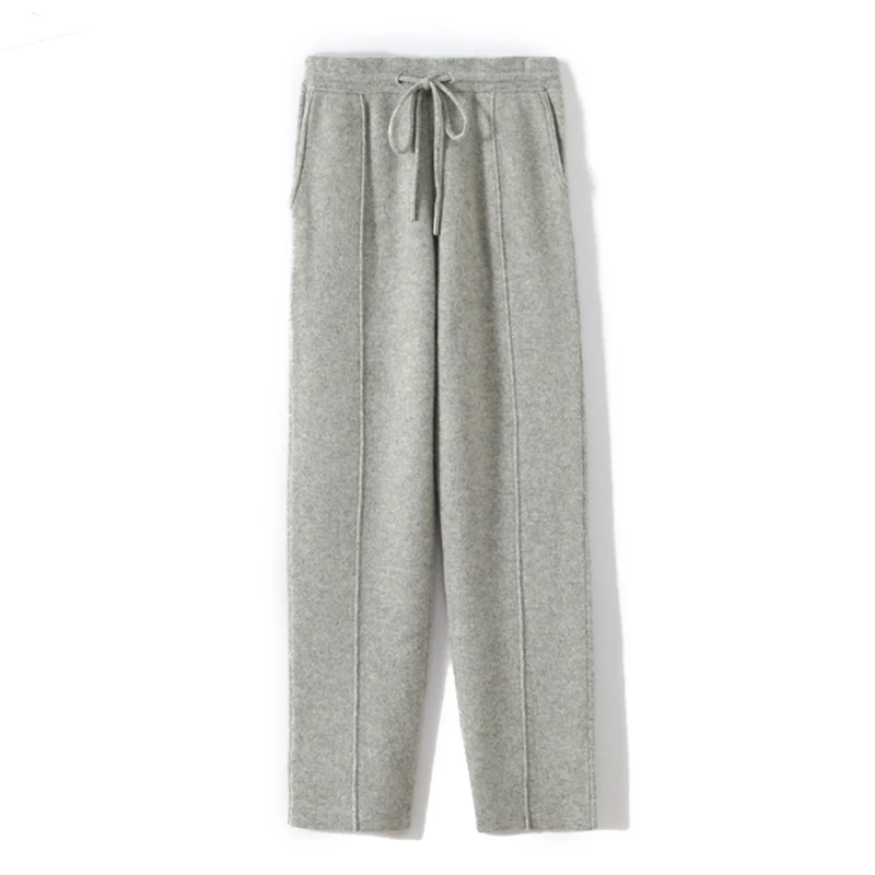 Best-Selling 100% Merino Wool Thick Center-Seam Wide-Leg Long Pants Stylish Casual Versatile Men's Autumn Winter Knitted Pants