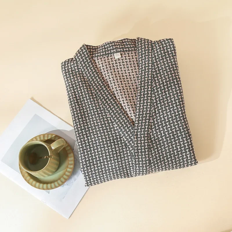 Plus Size Bathrobe Men's Long Style Cotton Cloth Spring and Summer Robe Men's Striped Steaming Home Bath Robe for Man