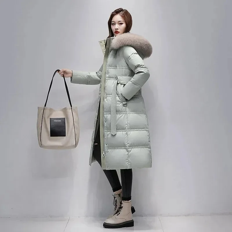 Winter Long Down Jacket For women 2024 New Thicken Fashion Fox fur collar Hooded Puffer Coat Female Hooded Warm Parka Overcoat