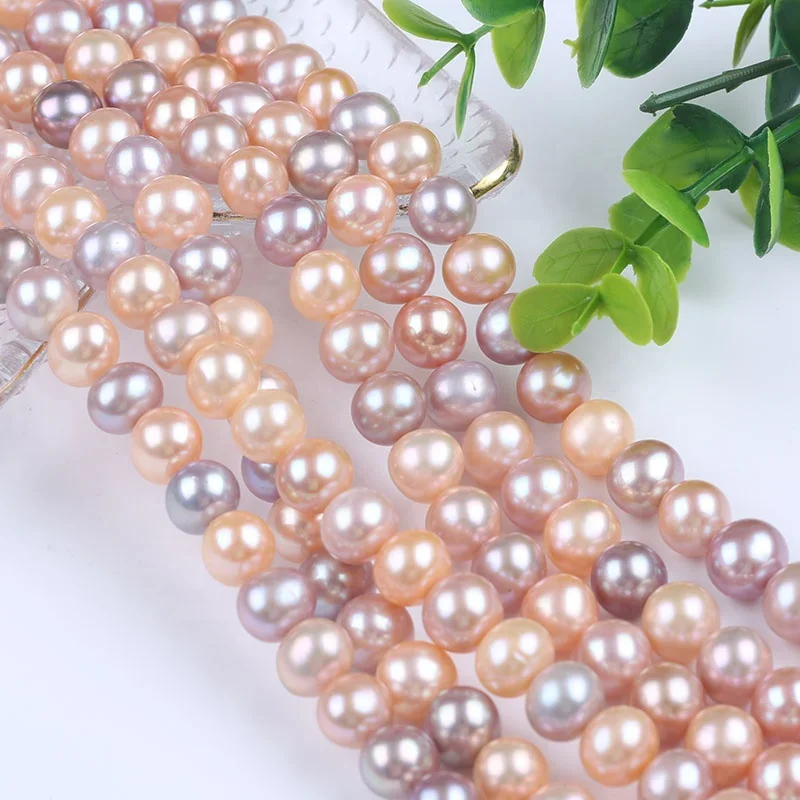 Wholesale 10-11mm natural pink purple mixed color freshwater near round pearls beads strand for jewelry making