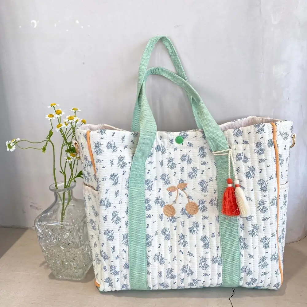 

Сумка для мамы с цветочной вышивкой вишни, большая вместительная многофункциональная уличная дорожная сумка через плечо, корейская мода