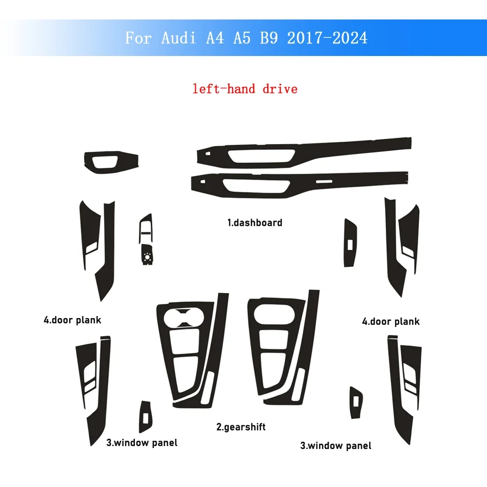 Pellicola in Fibra di Carbonio per Audi A4 A5 B9 2017-2024, Adesivo per Interni Auto, Console Centrale, Cruscotto, Maniglie Porte, Pannello di Sollevamento