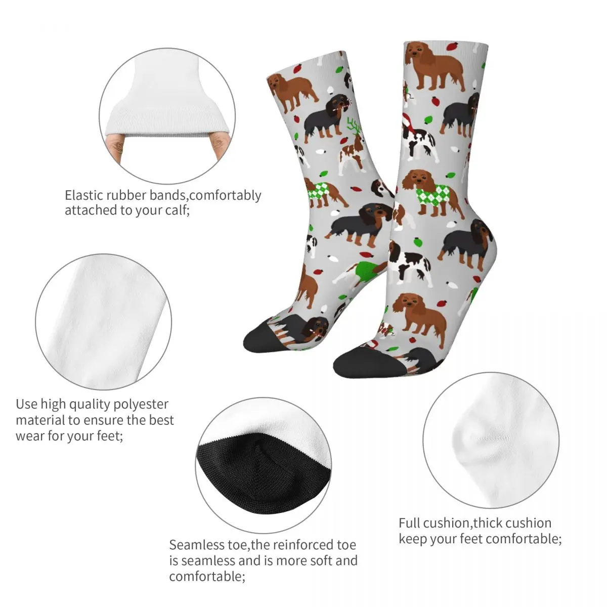 Christmas Cavalier King Charles Spaniel Dog Socks Men Women Fashion Socks Hip Hop Spring Summer Autumn Winter Socks Gifts