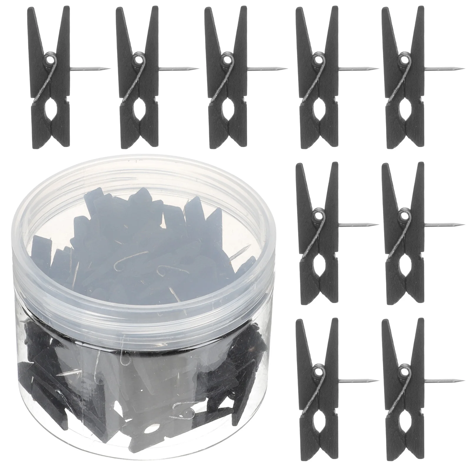 

50 Pcs Thumbtack Clip Wood Tacks Photo Fixing Clamps Black Shape Hanging Pins for Pictures Work Craft Push Pin