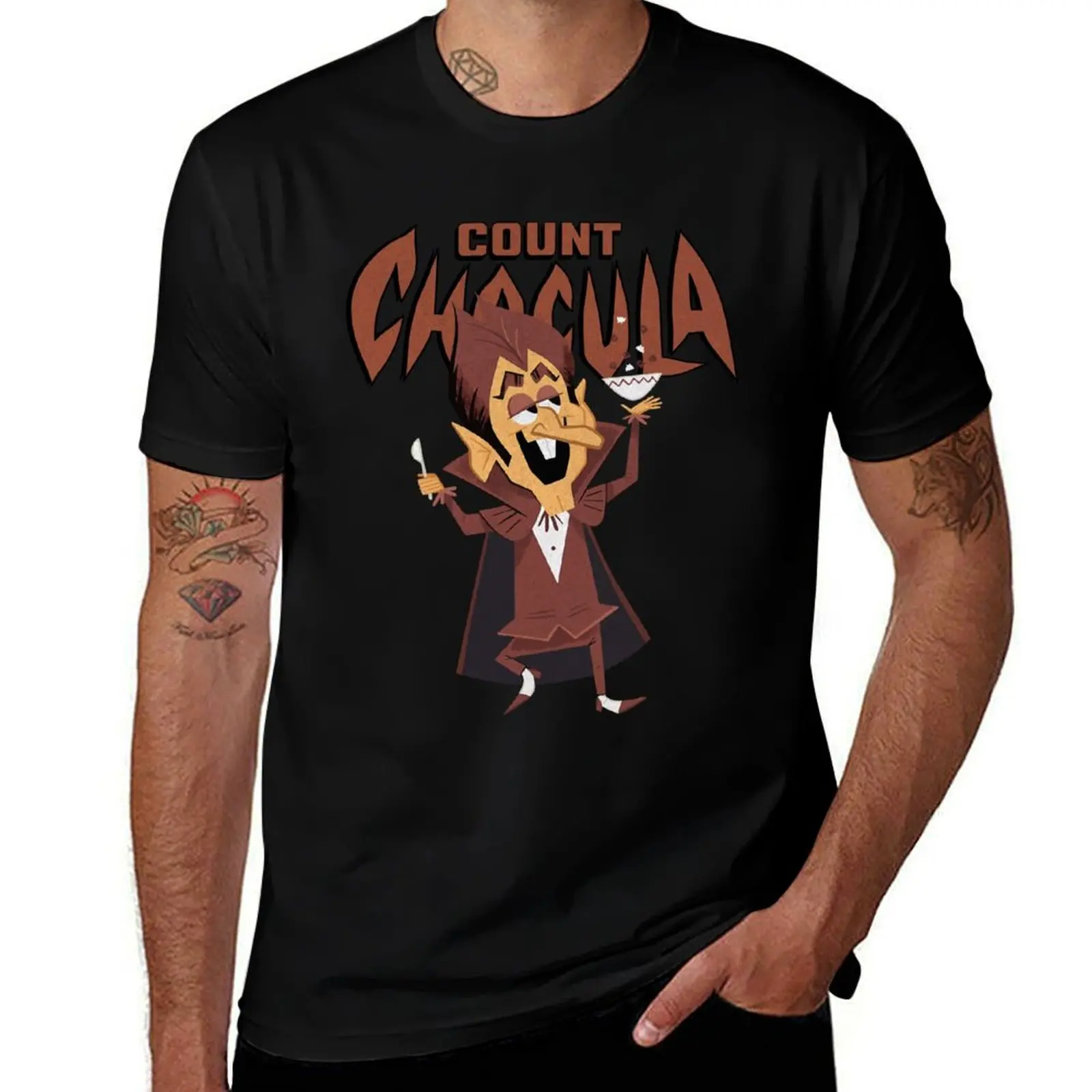 Classic 70s Count Chocula Monster Cereal Mascot and Logotype Sticker T-Shirt custom t shirt cute tops oversized t shirts for men