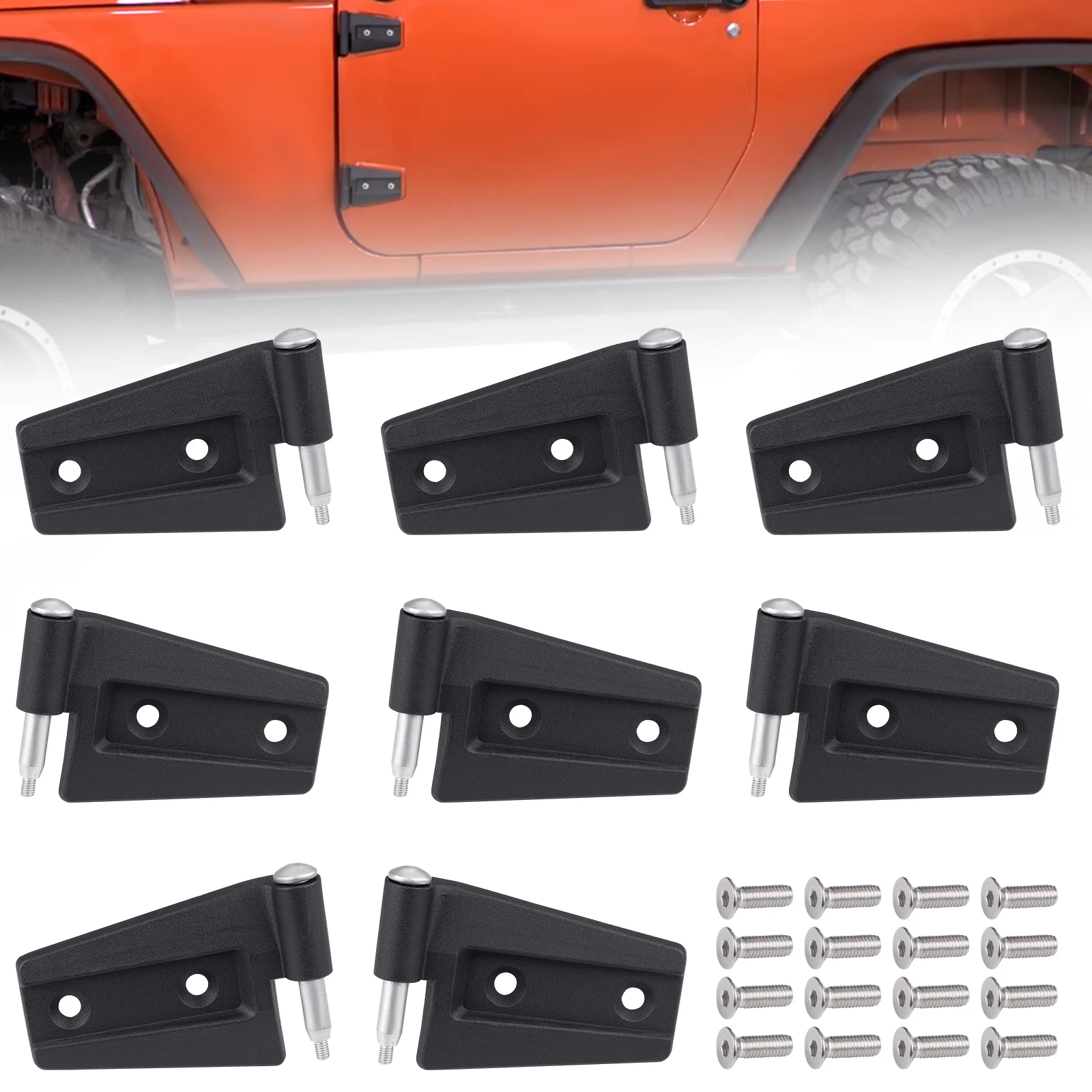 Door Hinge Covers Protector Trim Kit For Jeep Wrangler JK 4-Door 2007-2018 Sports Accessories Set of 8 Heavy Black