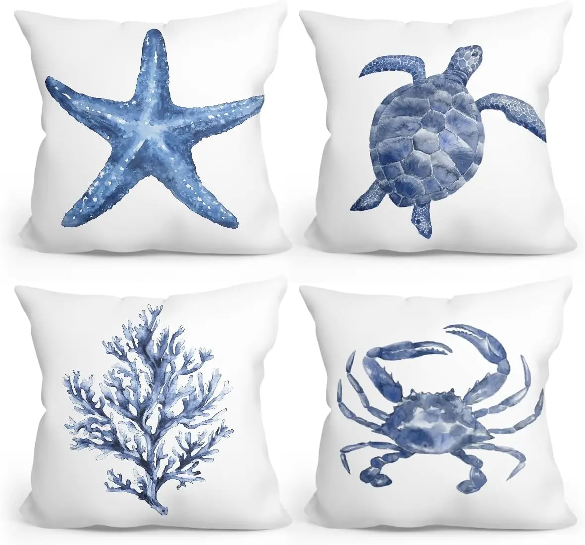 

4Pcs Ocean Animal Throw Pillow Covers, Watercolor Coral and Crab Cushion Cases for Living Room Bedroom Sofa Home Decor
