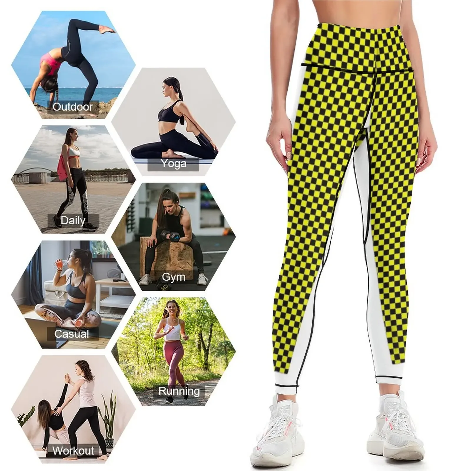 Geel geruite legging sport voor gym workout shorts fitness set gym legging sexy vrouw dames legging