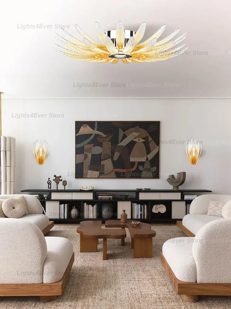 مصمم إيطالي حديث كلاسيكي واضح أصفر متدرج زجاج 0901 مصباح جداري تطبيق منزلي بريق LED عكس الضوء لغرفة المعيشة
