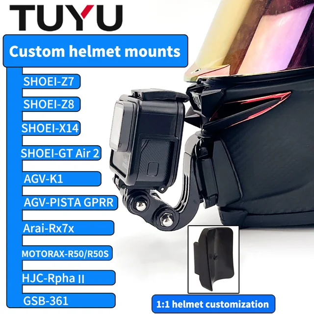 TUYU Premium Personalizowany Uchwyt Motocyklowy do Kamer GoPro Hero1310 Insta360 DJI, Akcesoria do Kasków SHOEI AGV ARAI HJC