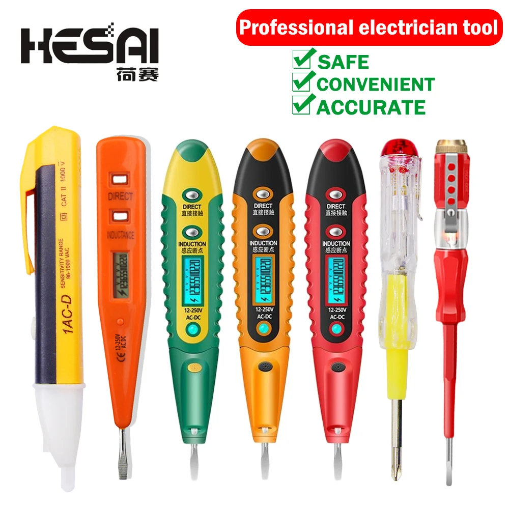 90-1000V Non-Contact/Touch Socket Wall AC Power Outlet Voltage Detector Sensor Tester Pen LED Light AC 110V-220V Test Pen