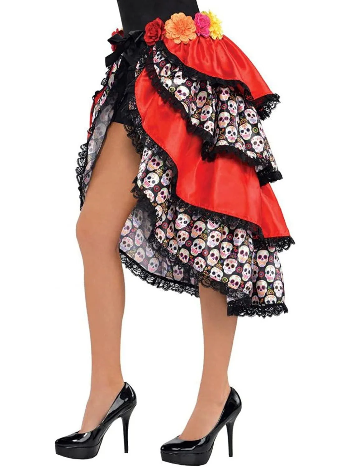 

Halloween Skeleton Wedding Ghost Bride Multi-layered Skirt with Belt Bowknot Puffy Half-length Skirt for Women