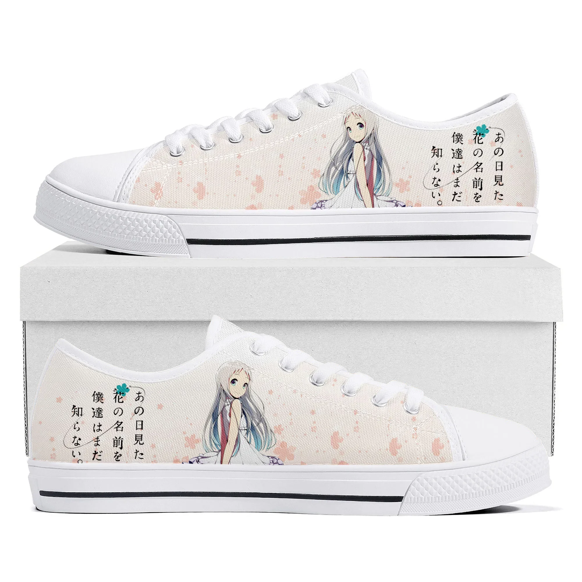 Anohana De Bloem Die We Die Dag Zagen Lage Top Sneakers Heren Dames Tiener Hoge Kwaliteit Canvas Sneaker Casual Paar Custom Schoenen