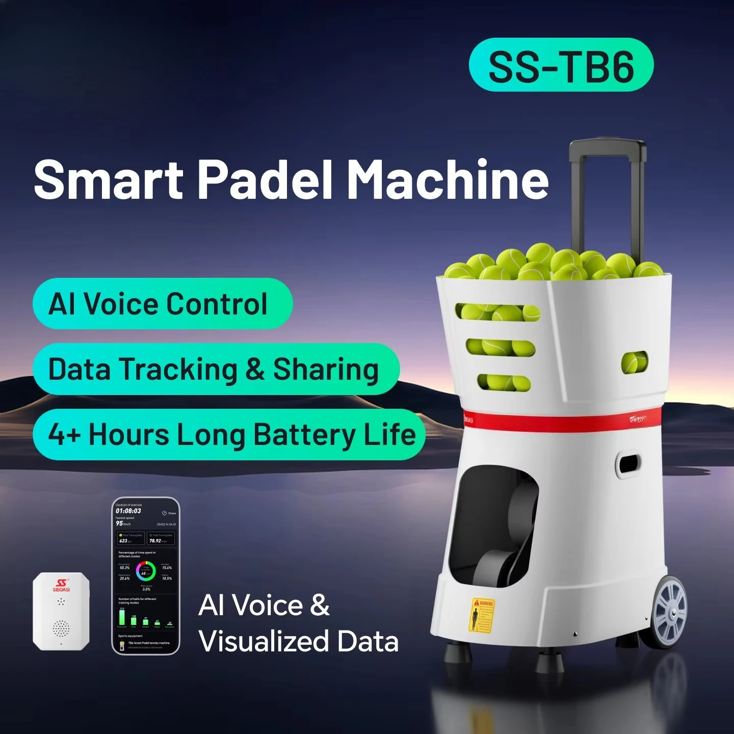 SS-TB1 Professional Durable Lightweight Portable Multi-Plug Indoor/Outdoor Use Tennis Ball Machine ABS Remote Ball