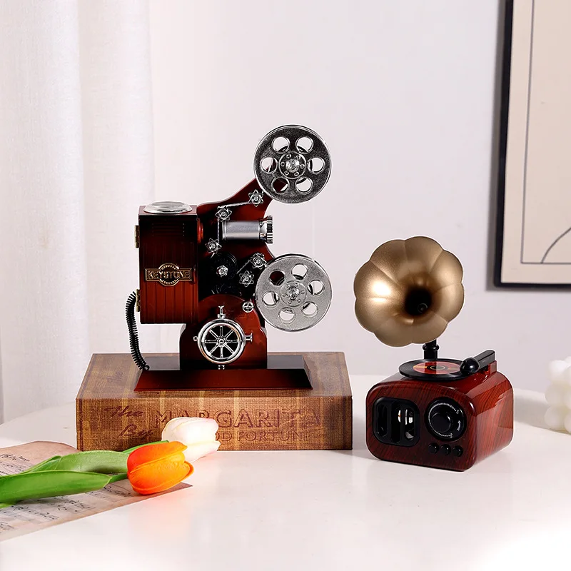 Vintage Phonograph Music Box Decoration Ornament for Living Room Entryway Office European Classical