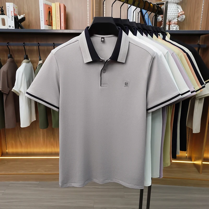 Designer-Marken-Poloshirt aus Seide und Baumwolle mit Kurzarm neu mit Buchstabenprägung modisches Herren-T-Shirt sommerlich atmungsaktiv koreanischer Casual-Top-Stil – Detail 21