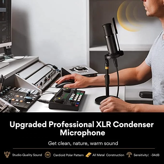 Yyhc Alles In Één Podcast Geluidskaart Met Xlr Condensator Microfoon Voor Record Studio Opname Streaming 48V Geluidskaarten