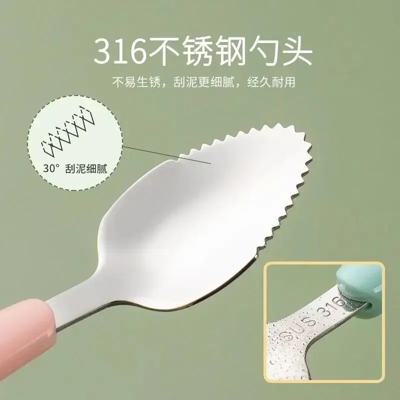 Stainless Steel Baby Cutlery Silicone Double Head Scraping Fruit Puree Spoon Complementary Food Spoon