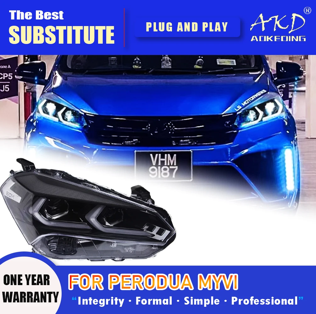 

AKD Head Lamp for Perodua Myvi LED Headlight 2022-2024 Headlights Myvi DRL Turn Signal High Beam Angel Eye Projector