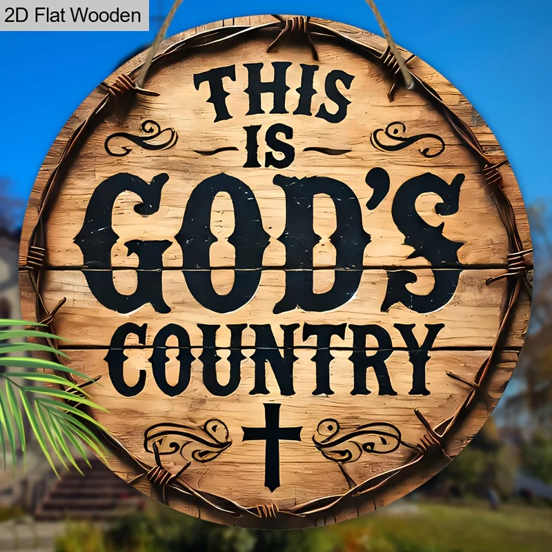 2D Flat, 1pc This Is God'S Country Wooden Sign - Distinctive Decorative Sign & Plaque for Church Door Wall Hanging Decor Perfect