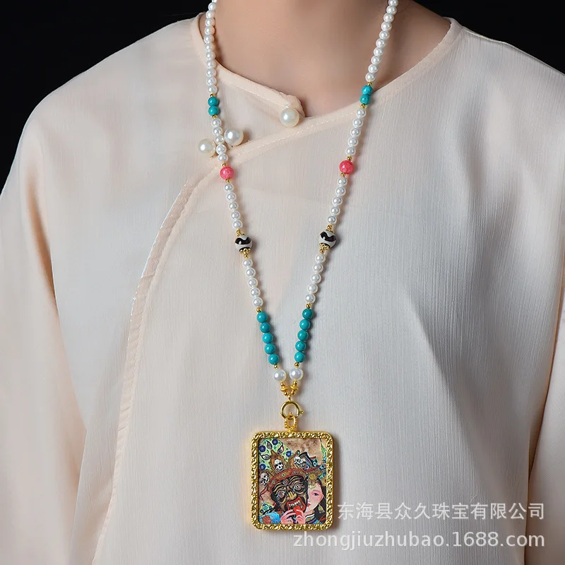 بوذا العلامة التجارية Wuye Tangka قلادة حبل الفراولة الفيروز سترة سلسلة كريستال الرقبة معلقة اللؤلؤ قلادة محظوظ مجوهرات #2