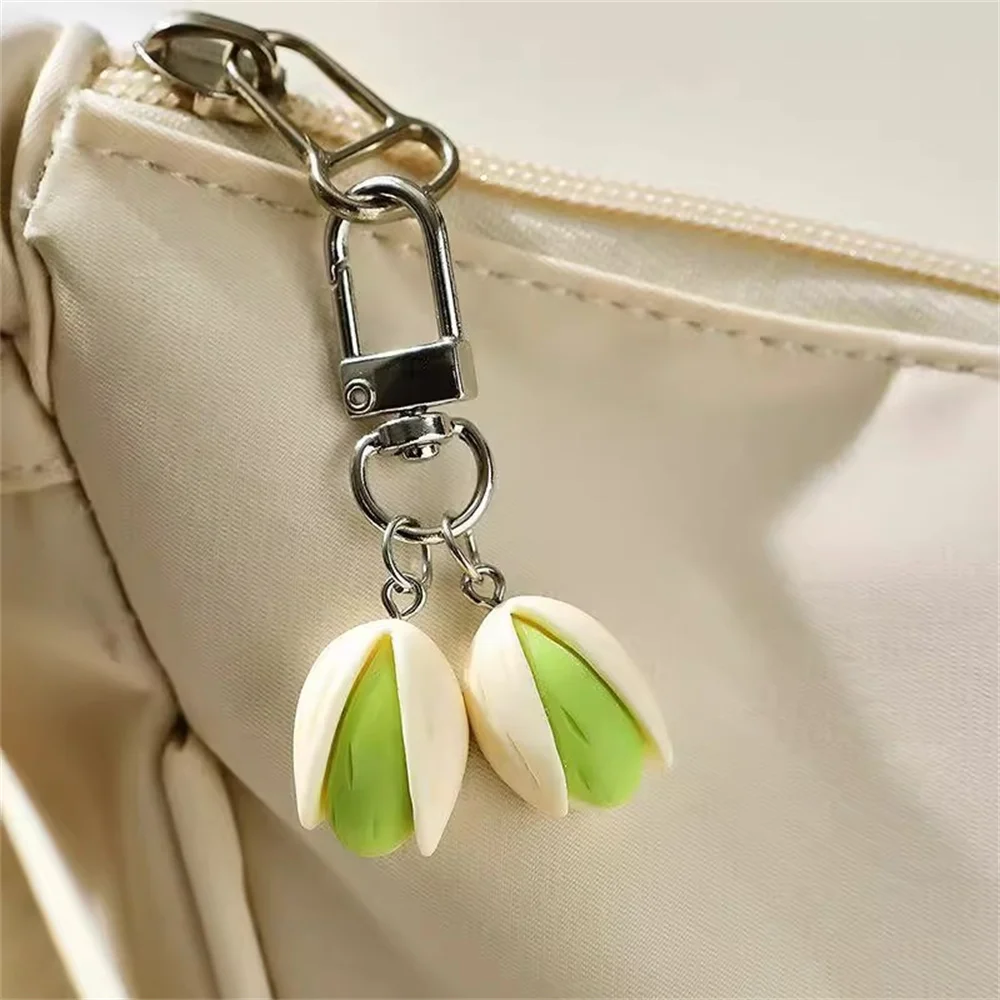 Lindo llavero de pistacho de resina para mujer, bolso divertido, colgante, accesorios DIY, llaveros de comida para coche, amiga, amante, regalo de la suerte feliz