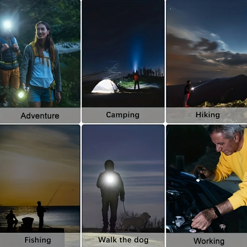 LED Camping Torch Flashlight Aluminium Alloy USB Charging Spotlight Zoom Lantern Built-in Battery For Fishing Outdoor Waterproof