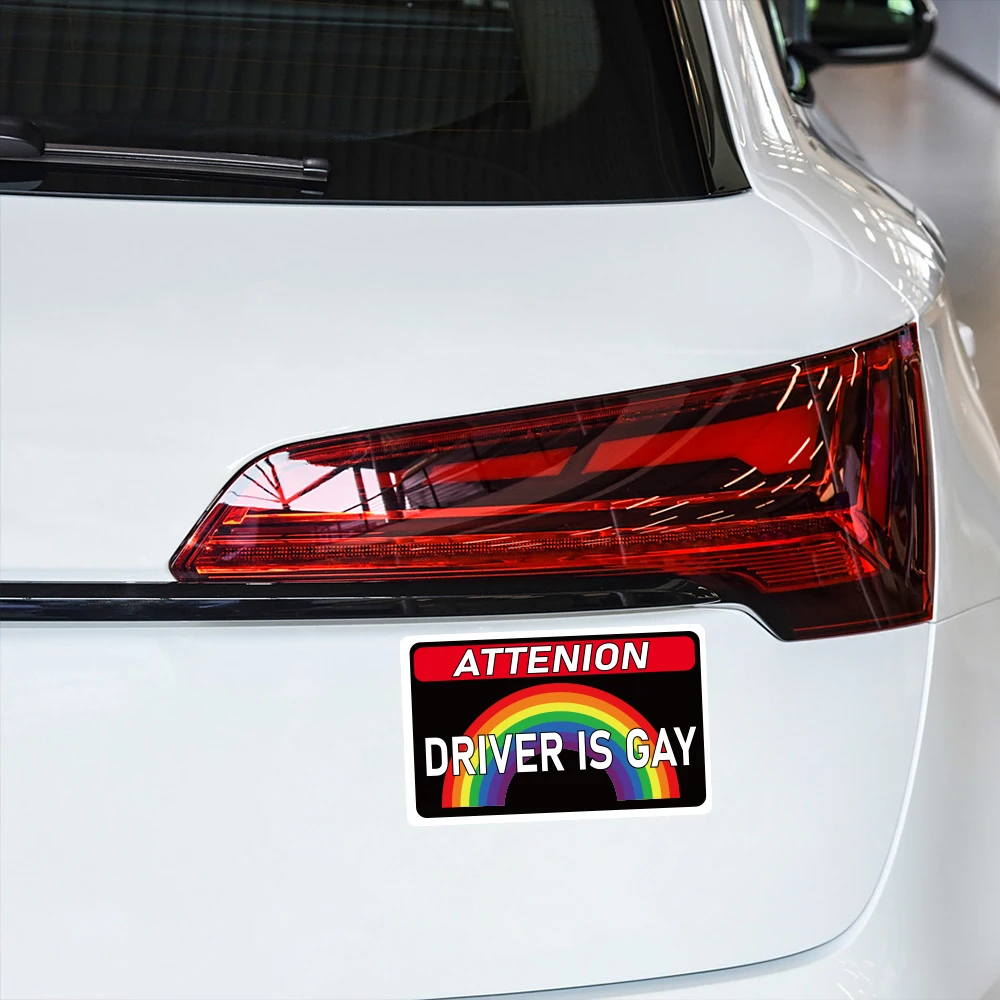

Attenion Driver Is Gay Car Creative Stickers Car Body Motorcycle Racing Helmet Trunk Vinyl Waterproof Decals Auto Styling Decors